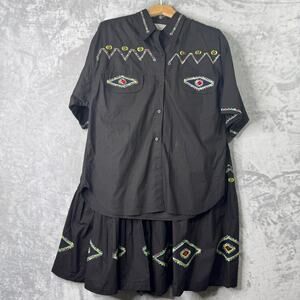 Sandy Starkman Skirt Set Womens Medium Black Beaded Embroidered Aztec Vintage